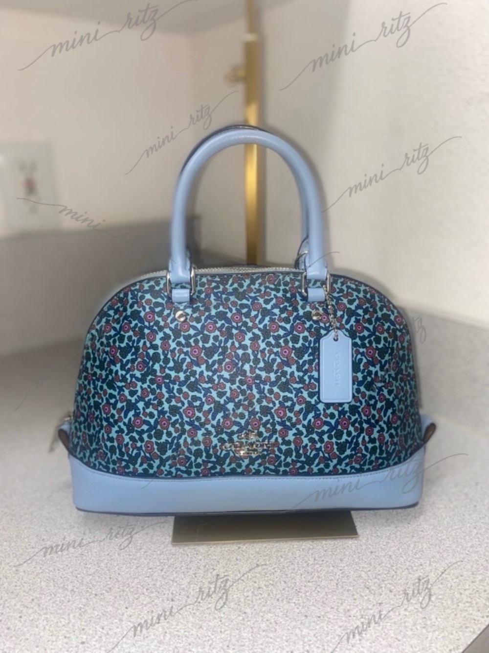 Coach Floral Print Mini Sierra Satchel Crossbody Blue EUC - Picture 14 of 15